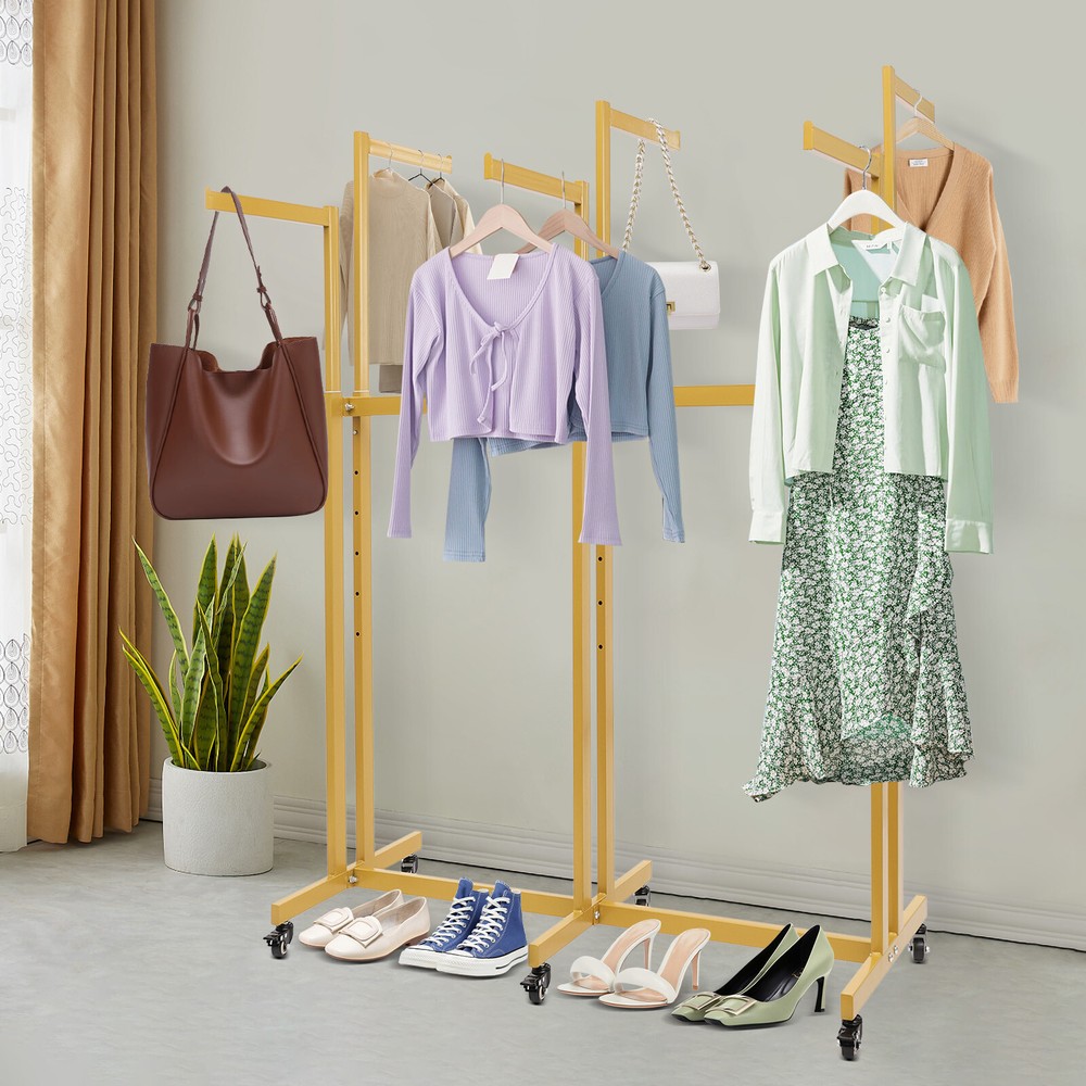 6-Arm Clothing Retail Rack Adjustable Iron Garment Display Rack w/Wheels
