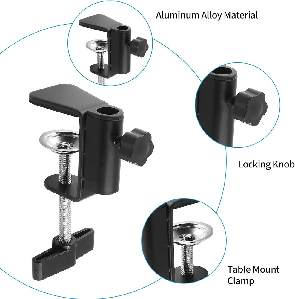 Adjustable C-Clamp Base for Desktop Lamps & Microphone Stands, Metal Black