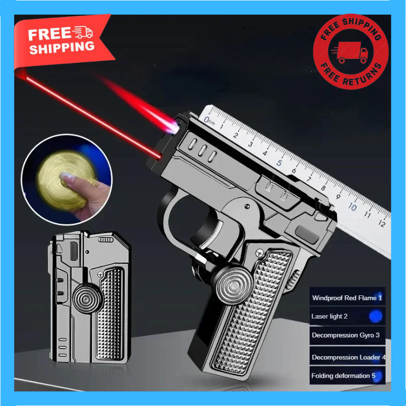 New Multifunction Folding Gyro Lighter – Gun Shaped Decompression Spinner