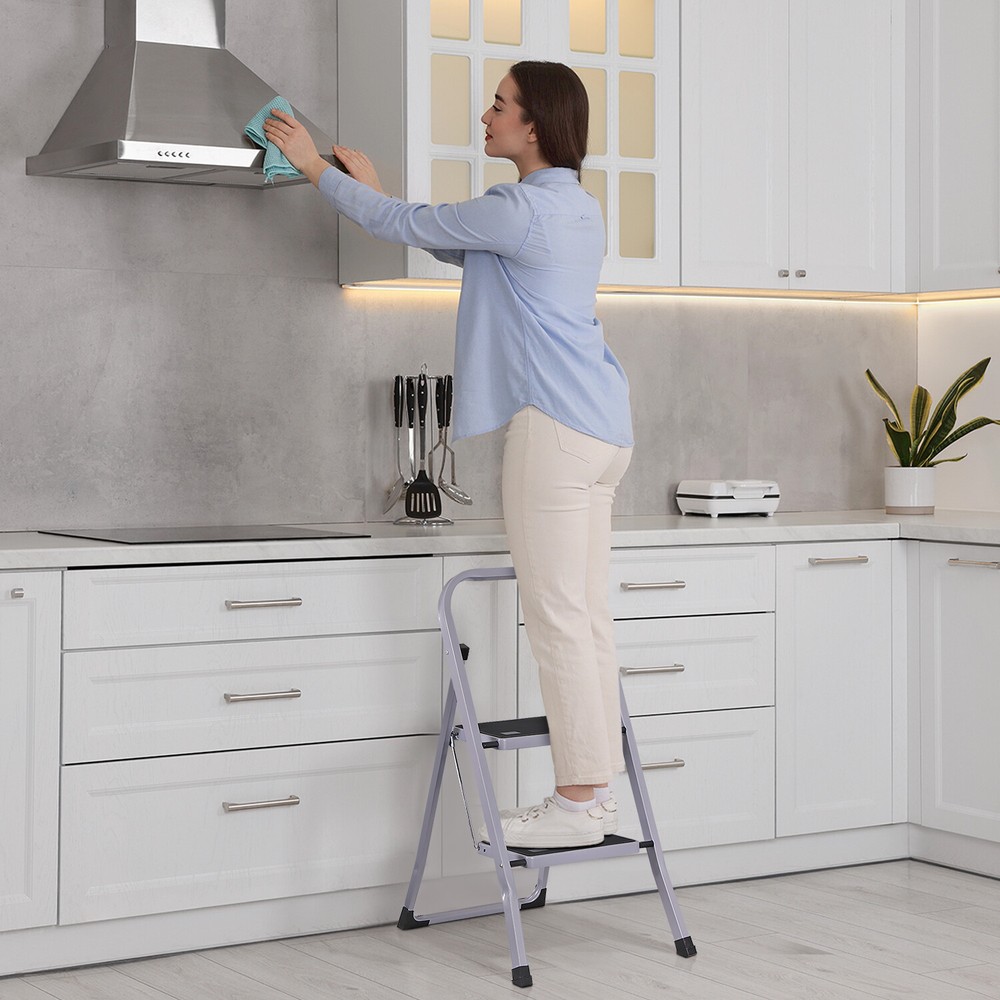 2 Step Ladder Folding Step Stool with Convenient Handgrip Handle 380 lbs Gray