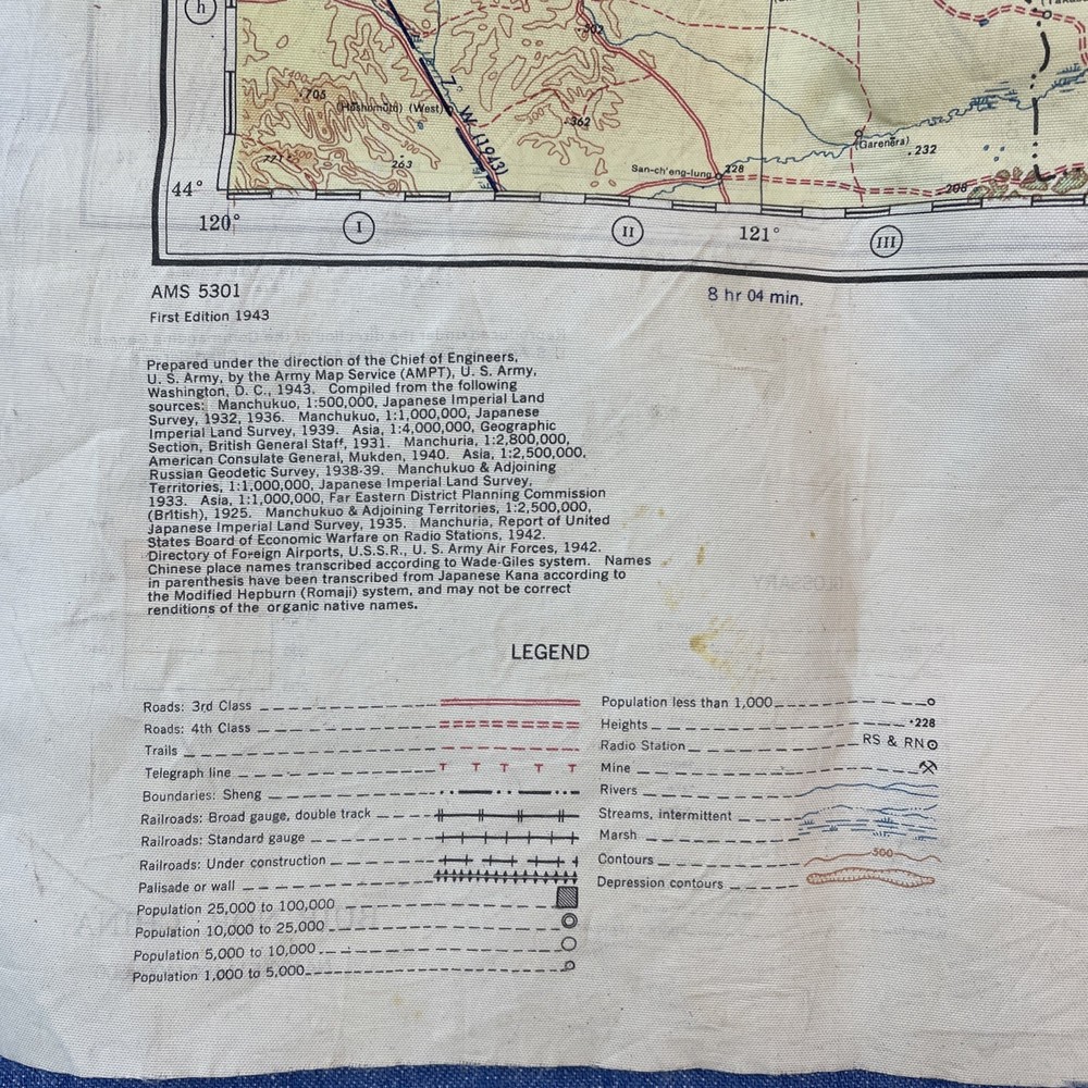 ORIGINAL US Army Air Force Cloth (Silk) Chart (China) Double Sided Map 1944