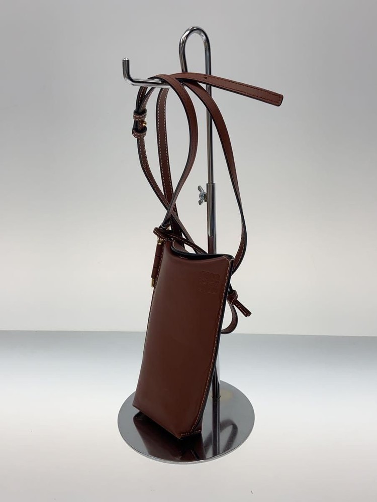 LOEWE Shoulder Bag Gate Pocket Leather Brown Square Thread Used