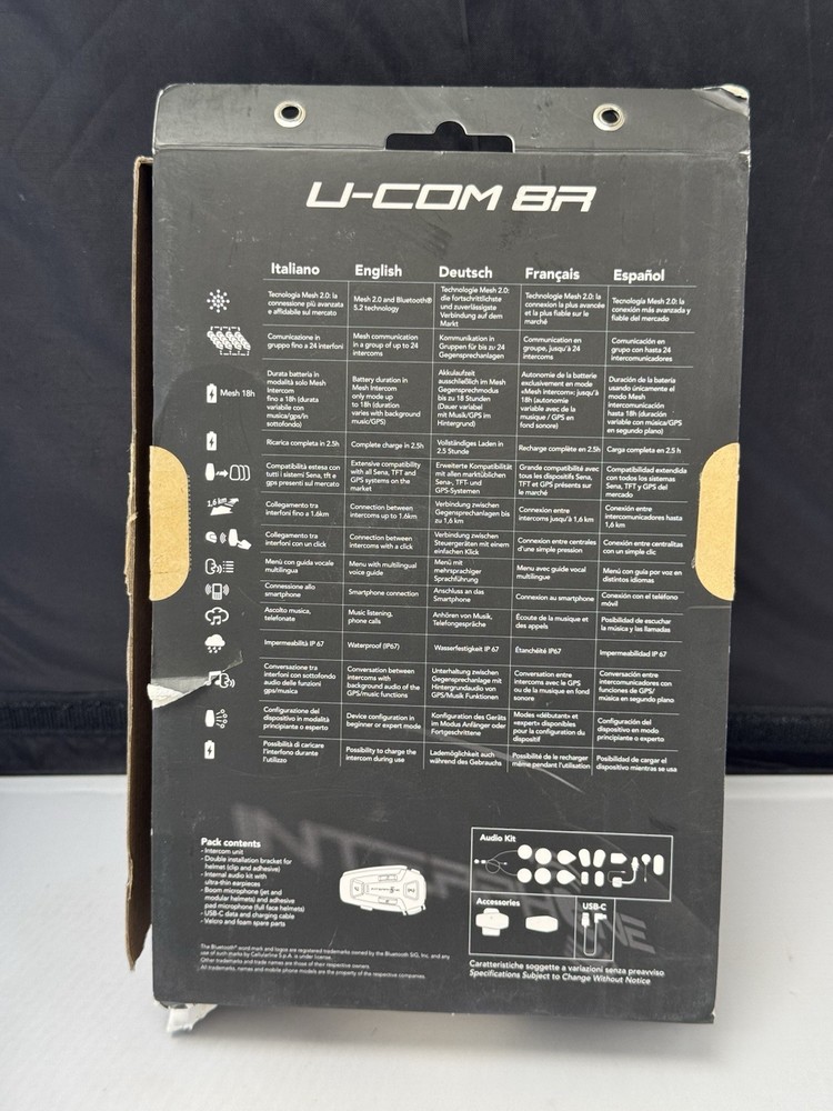 Interphone U COM 8R Motorbike Mesh Bluetooth Intercommunication System Black