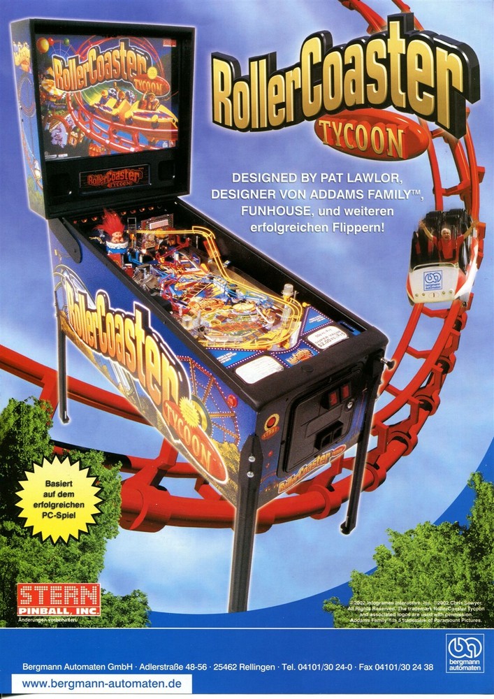 Rollercoaster Tycoon German Pinball Promo Flyer/ Ad / Brochure Mint