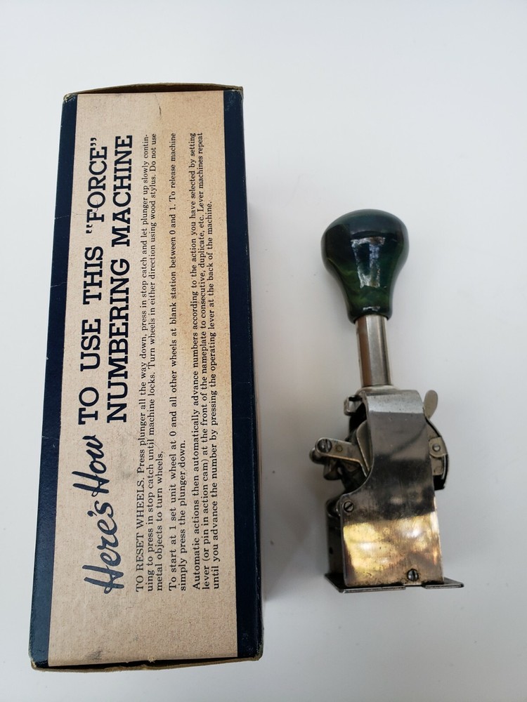 Vintage Force Automatic Numberer Model 150 Stamp Numbering Machine w Wheels Box