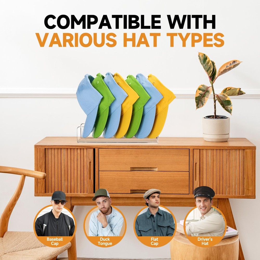 Acrylic Baseball Cap Organizer Rack 2-Pack - Holds 14 Hats, No Install Space ...