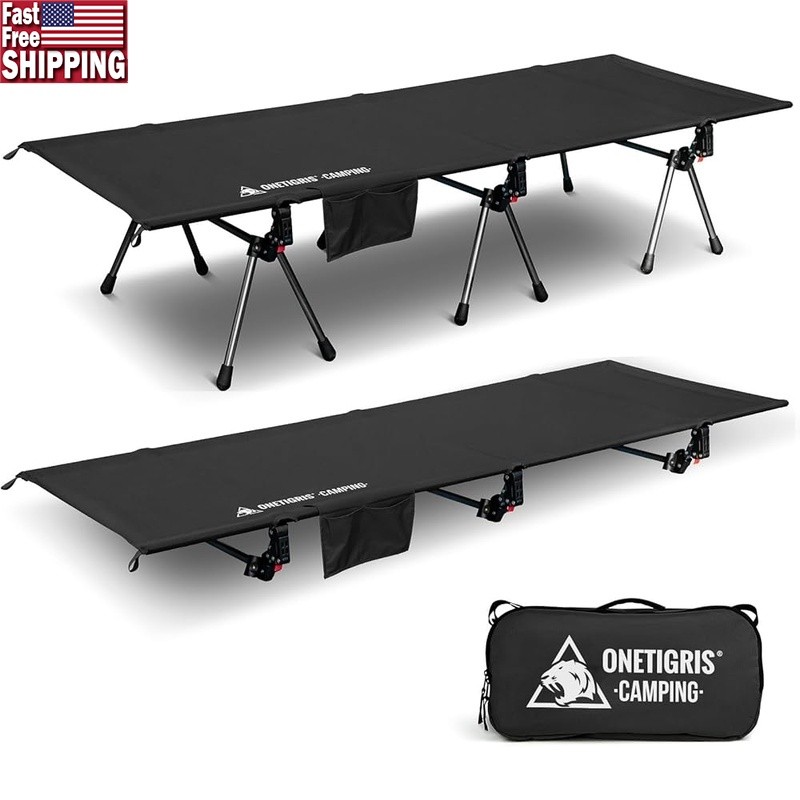 Folding Camping Cot Lightweight Portable Bed W/ Side Pocket & Height Options New