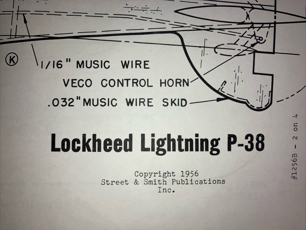 Hobby Helpers Plan 1256B - Lockheed Lightning P-38 - Copyright 1956