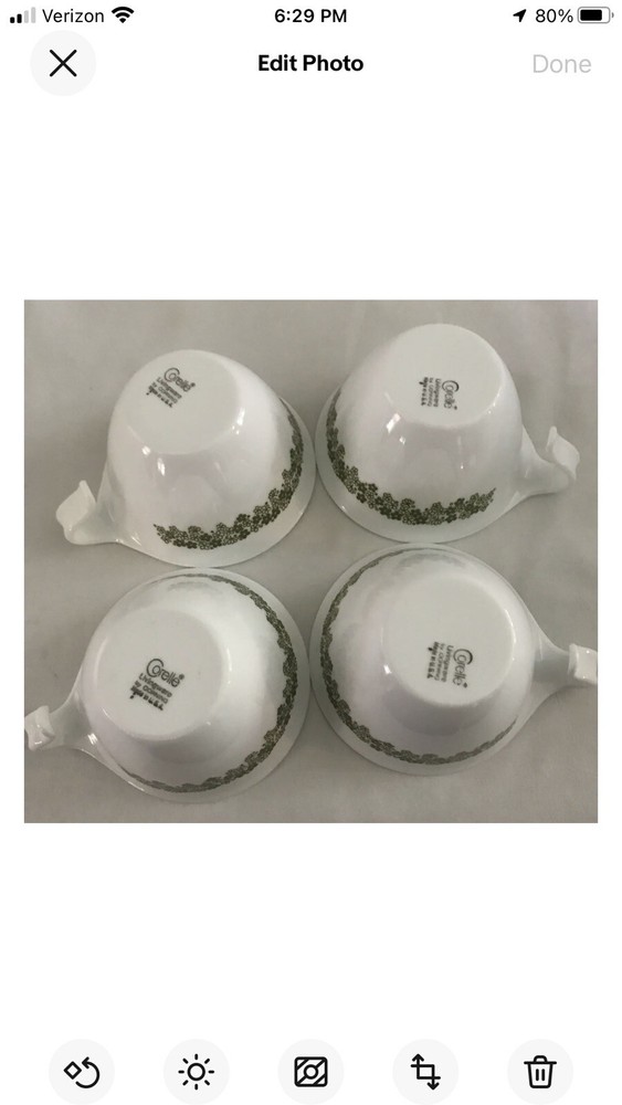 4 VINTAGE CORELLE GREEN CRAZY DAISY TRIM STACKING CUPS HOOK HANDLES EXCELLENT