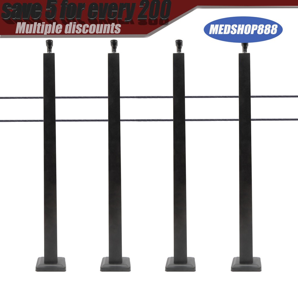 4PCS Cable Railing Posts 36"x2"x2" Adjustable Stainless Steel Pre-drilled Posts
