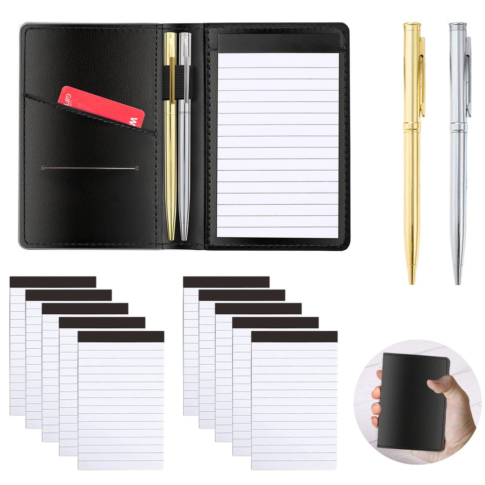 JNOMOW 13 Pieces Mini Pocket Notepad Set,Included Leather Black