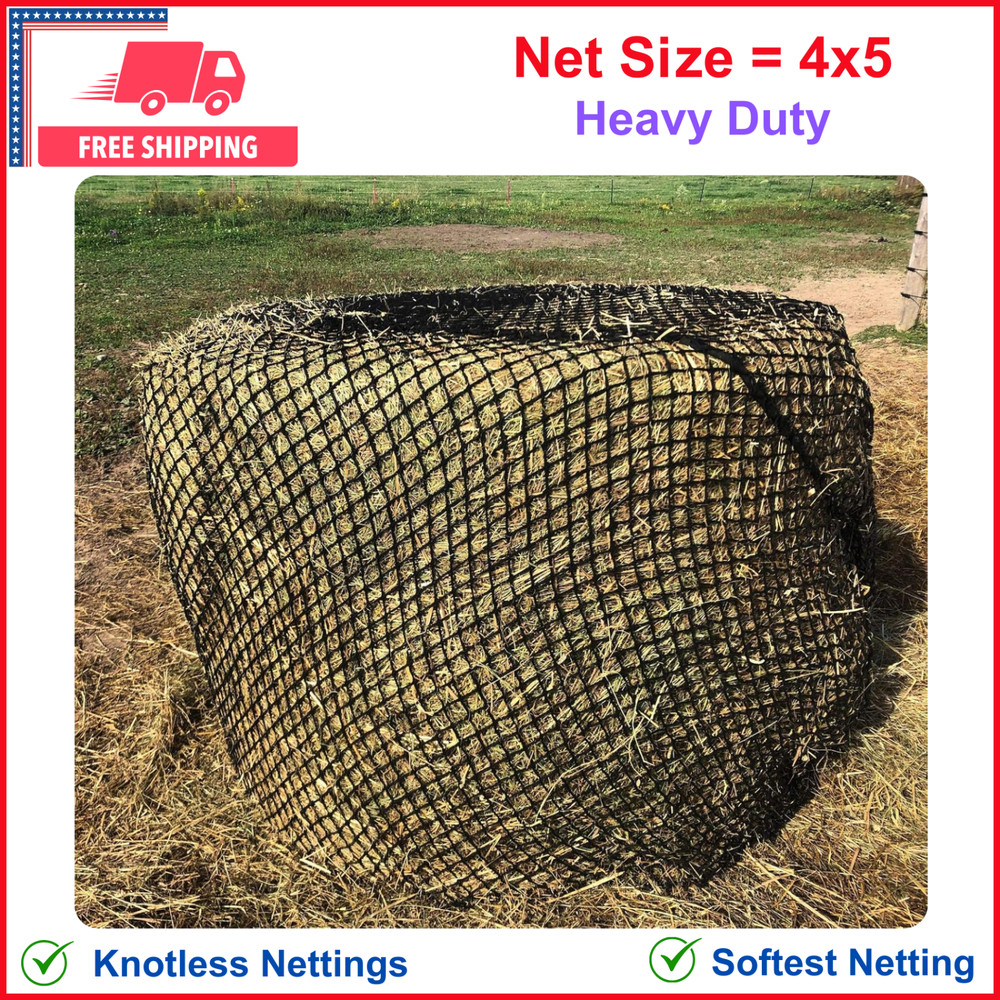 4' x 5' Round Bale Feeding Net Slow Feed 2.5" ‎Hole Size, Durable Knotted Design