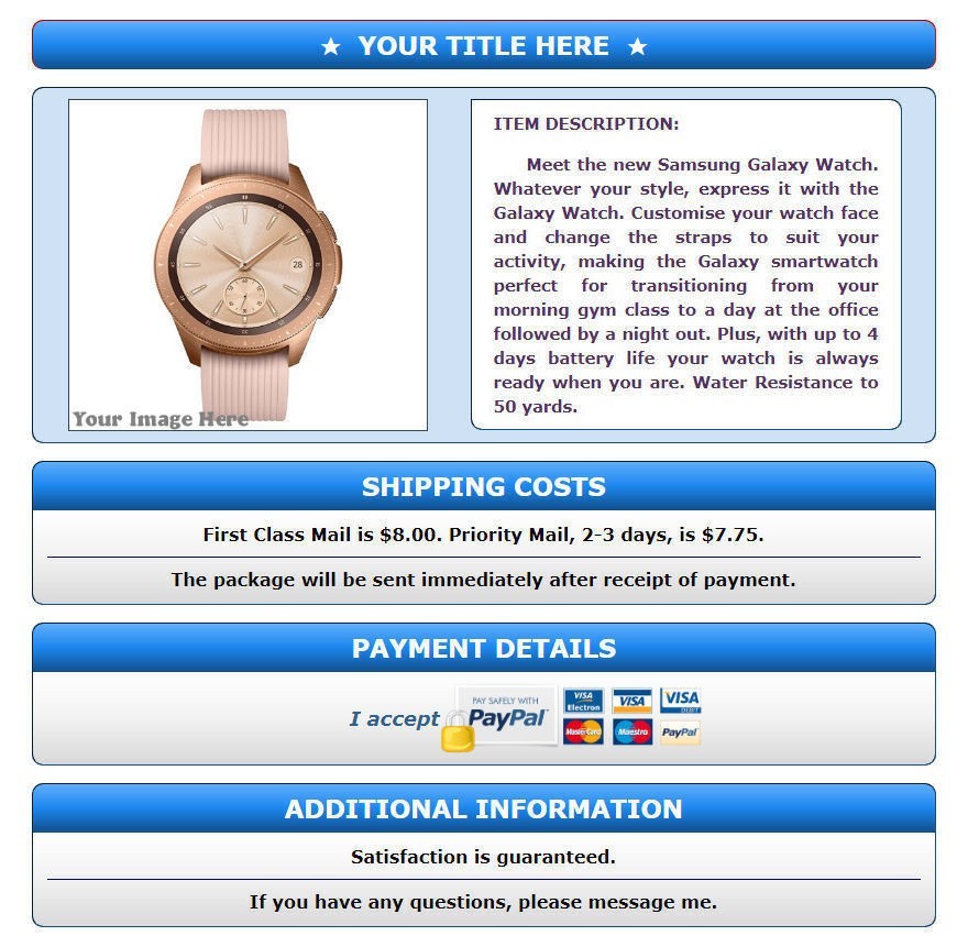 AUCTION TEMPLATE Gradient Blue Background Design - FREE Email SHIPPING