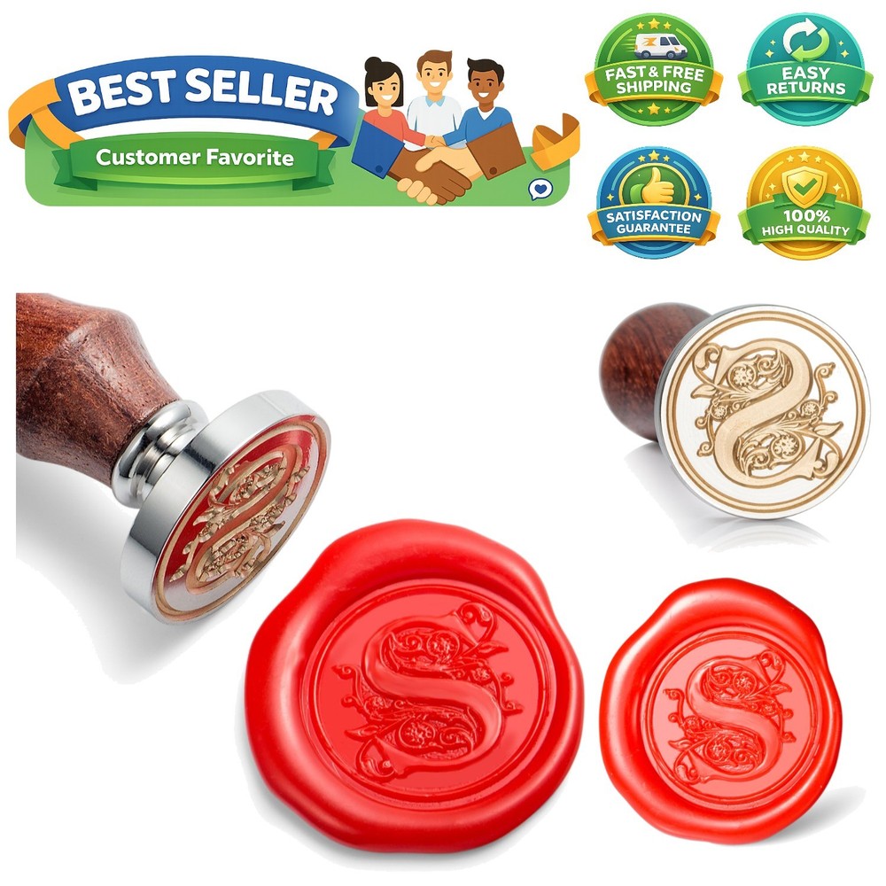 Personalized Wax Seal Stamp - 1 1/5" Silver Brass Letter S with Elegant Handle