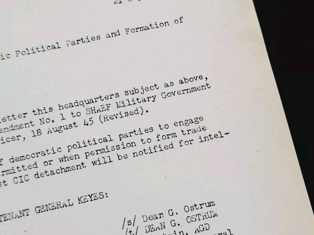 1945 Germany WWII US Army War Intelligence Document Development Political Party