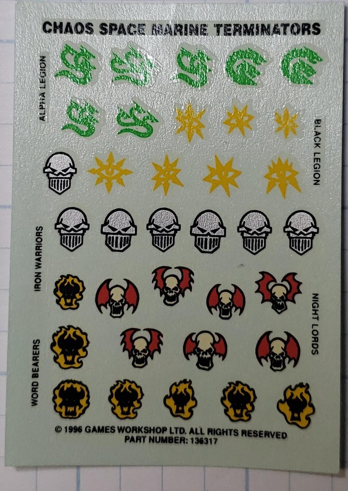 40k Chaos Space Marine Bits OOP Terminators Traitor Legion Transfer Sheet 1996