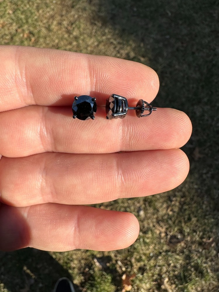 Black Moissanite Screwback Stud Earrings Oxidized 925 Silver 3-8mm Passes Tester