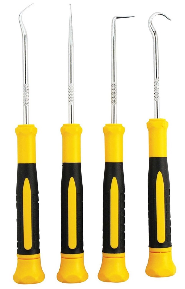 New 4pc Mini Pick & Hook Set w / Dual Colored Handle & Hardened Tip  #10253HS