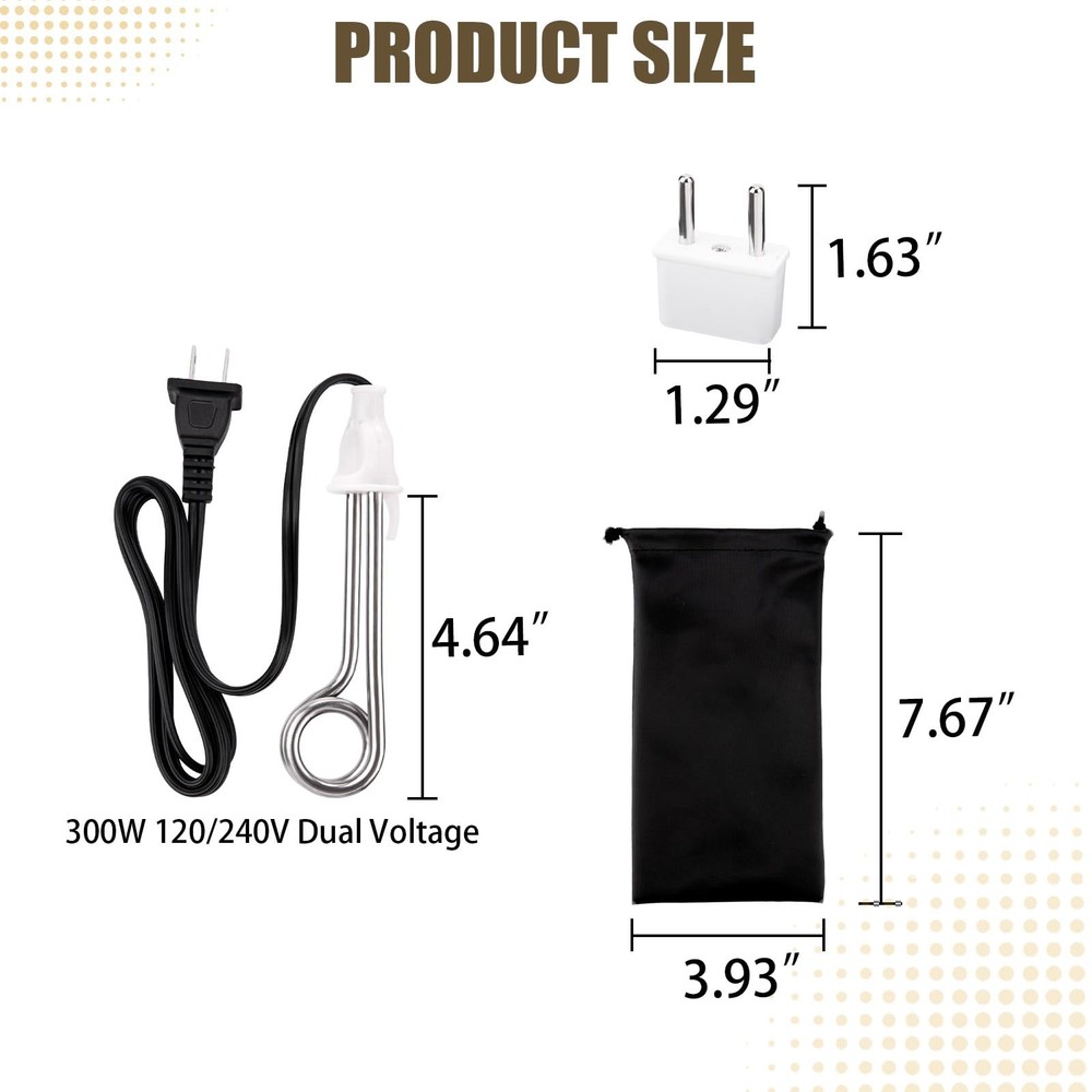 300W Immersion Water Heater 120V/240V Travel Cup Immersion Heater for Coffee