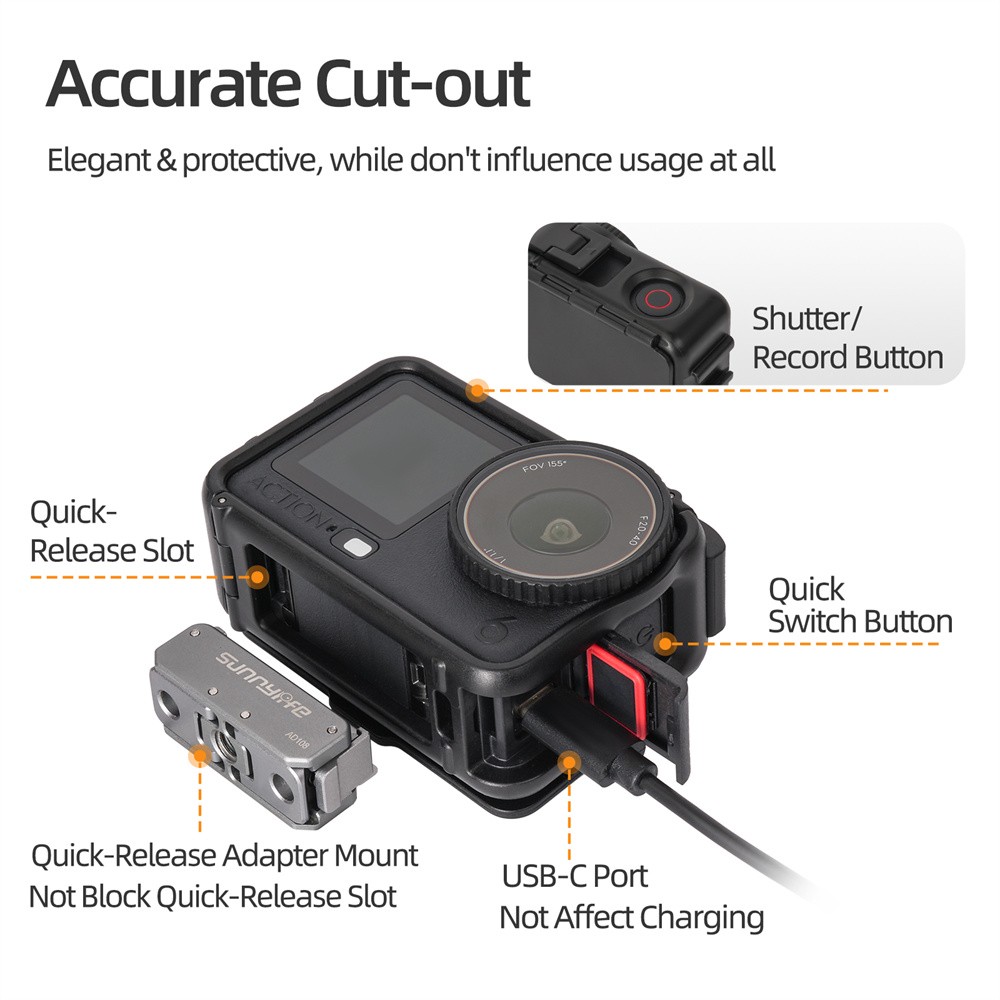 Camera Lens Hood & Shockproof Protector 2-in-1 Accessory for DJI Action 6