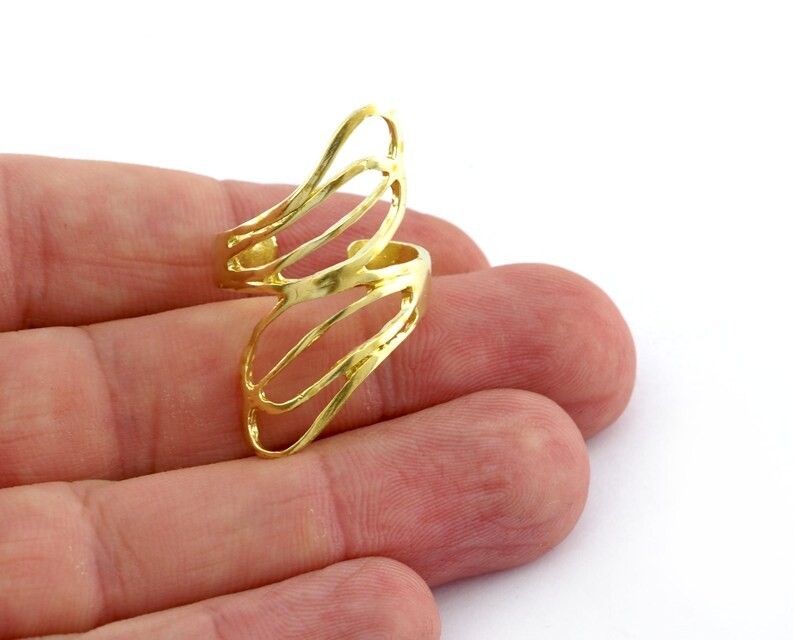 Leaf Statement Ring Adjustable Raw brass, Antique Silver, Shiny Silver-Gold 4194