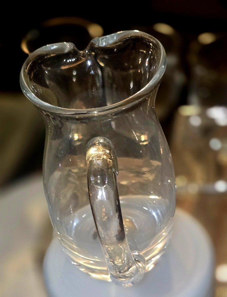 Italian Hand blown Crystal Pitcher With Oversized Handle