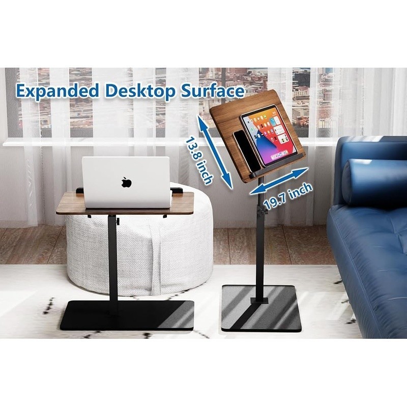 C Shaped End Table Adjustable Height Swivel and Turnable Desktop Foldable Black