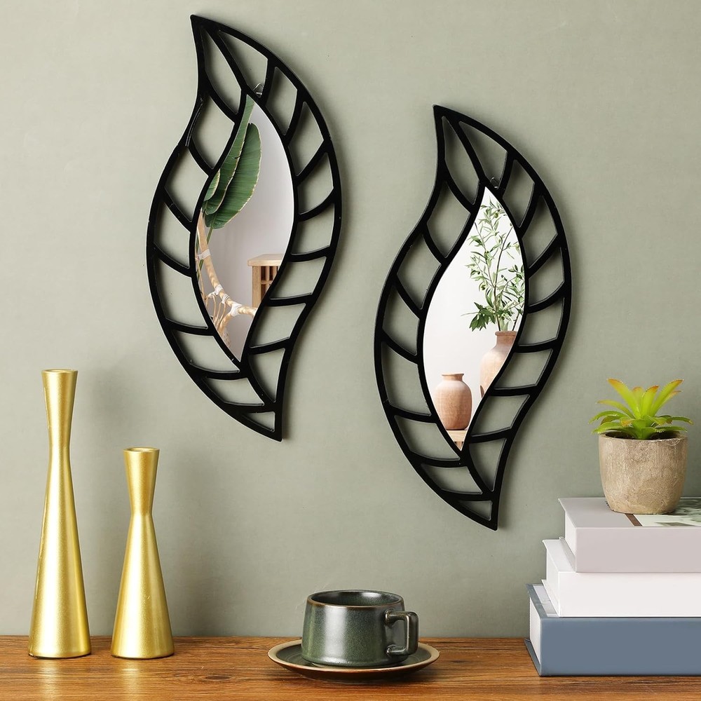 2 Pcs Decorative Mirror Wall Decor Leaf Teardrop Mirror Wall Mounted Decorations