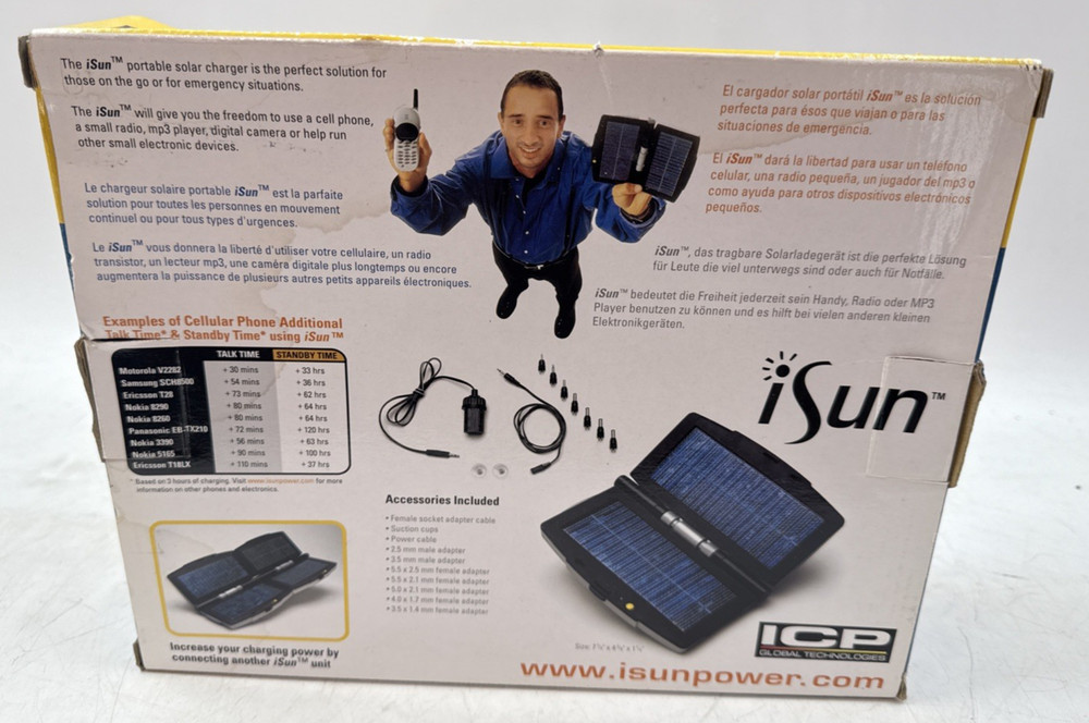 NEW iSun EXECUTIVE SILVER SOLAR PANEL CHARGER ICP Global Technologies EB-18624