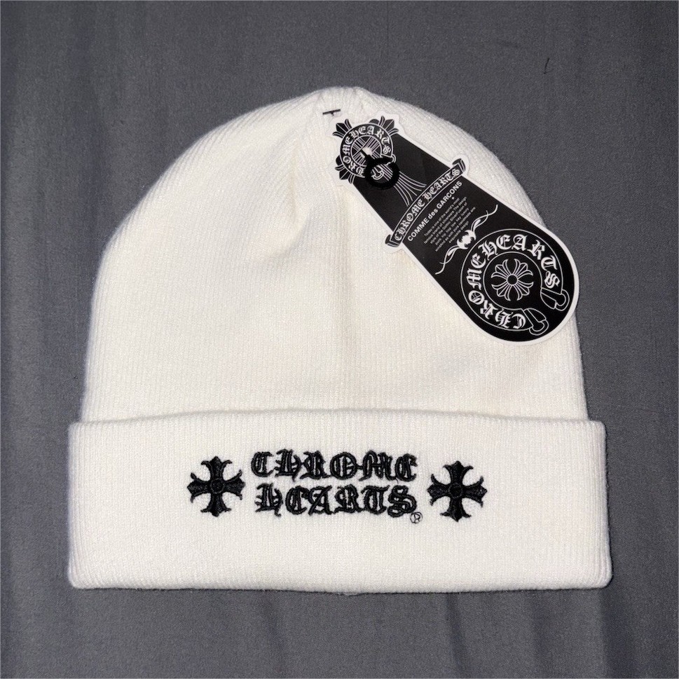 Designer White Knit Beanie with Black Logo