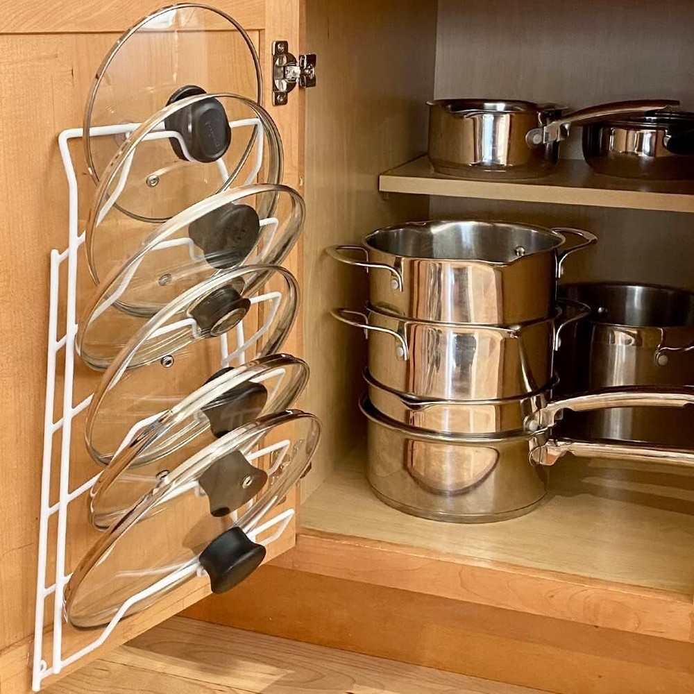 Kitchen Storage Cabinet Pot Lid Rack Cover Holder Organizer Pantry Cupboard Whit