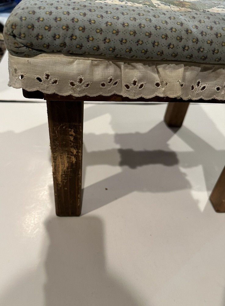 Vintage Solid Wood Upholstered Vanity Bench Footstool Seat