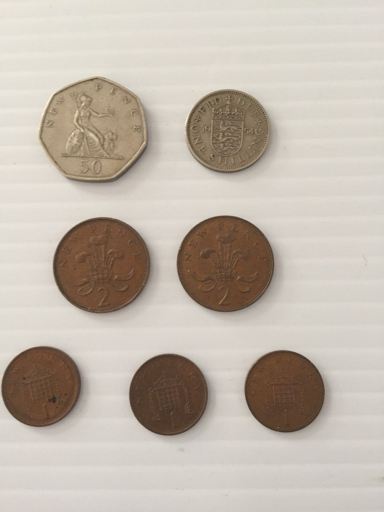 7 Assorted U.K. British Coins 1954-1976