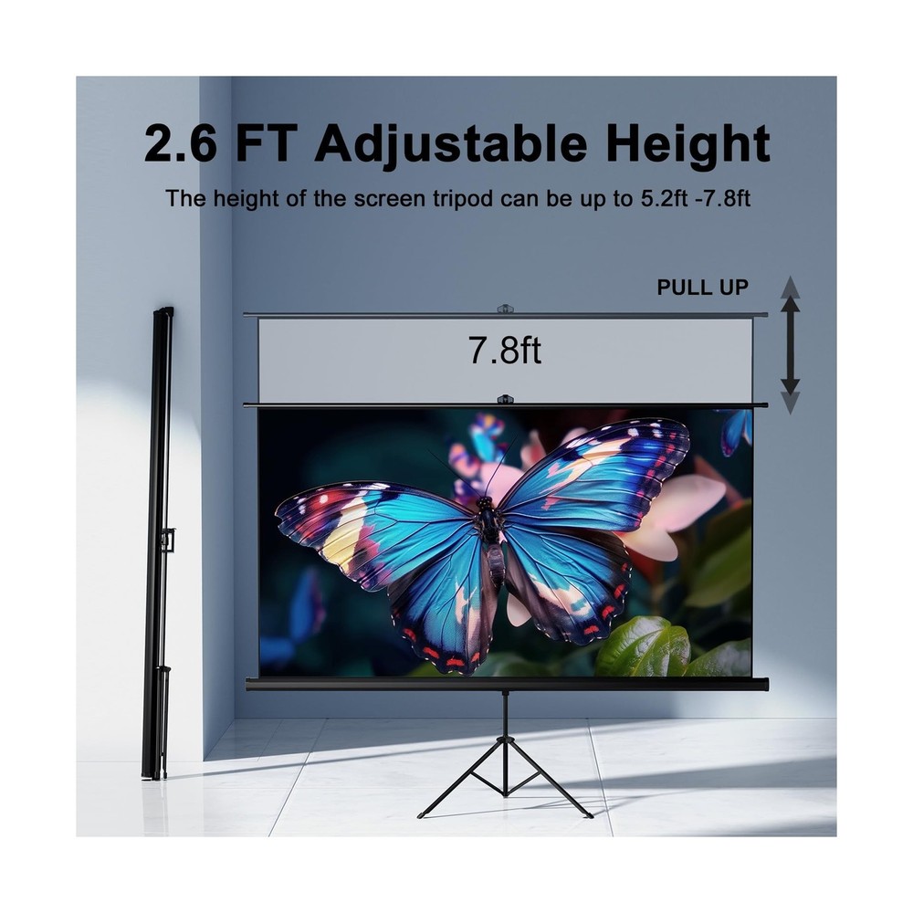 Outdoor Projector Screen with Stand Tripod, Indoor Pull Up Portable Projector...