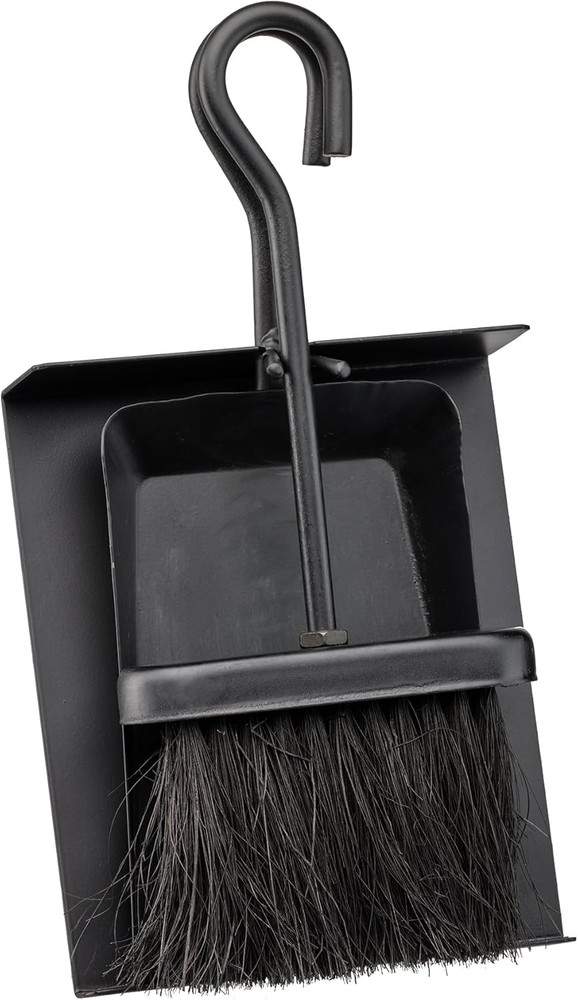 Black Fireplace Ash Shovel and Brush Set with Pan