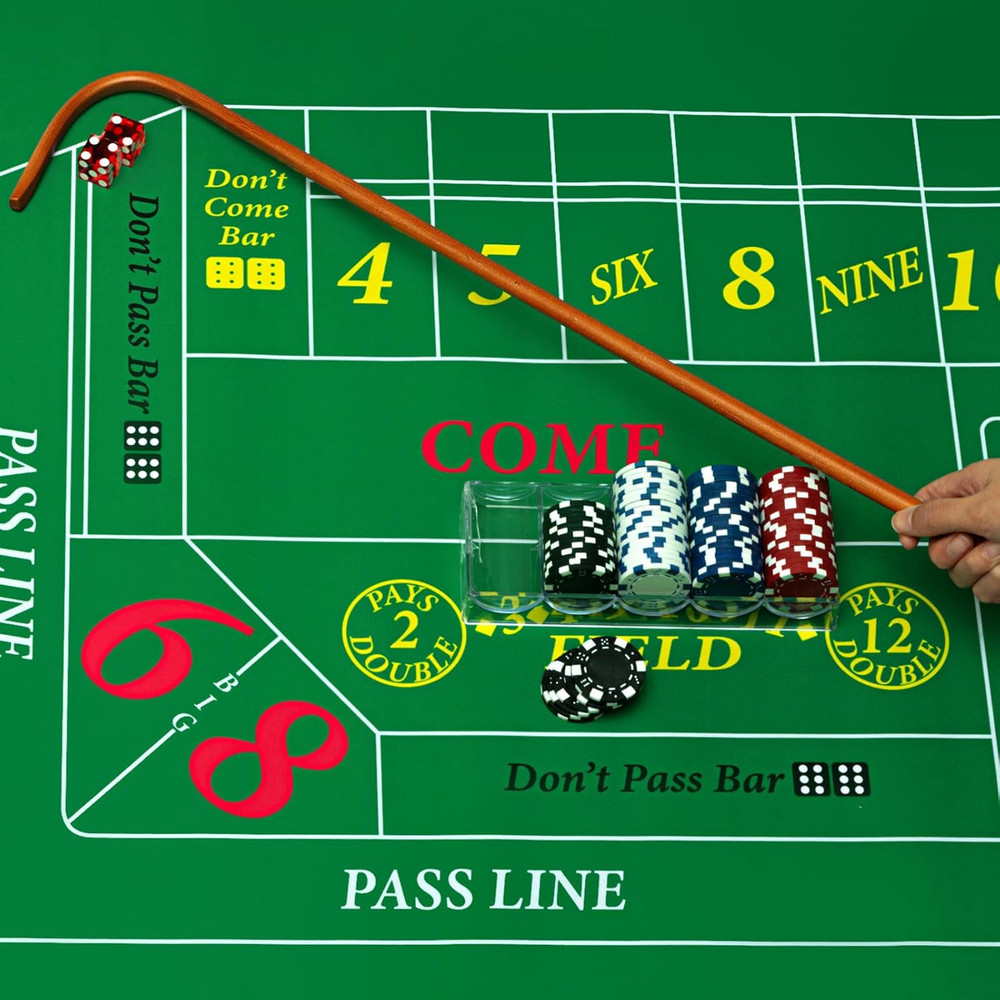 Craps Tabletop Game Set, Includes 35" X 70" Rubber Craps Tabletop Layout Mat, 36