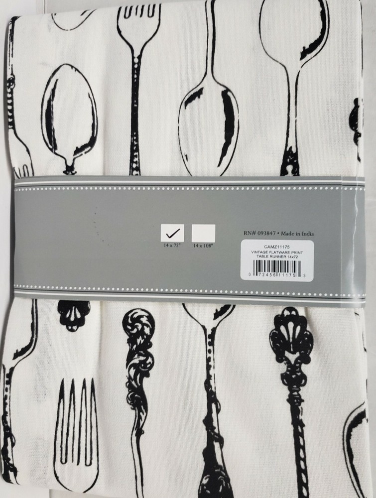 1 Fabric Outdoor Printed Table Runner(14"x72") VINTAGE FLATWARE, SILVERWARE,DII