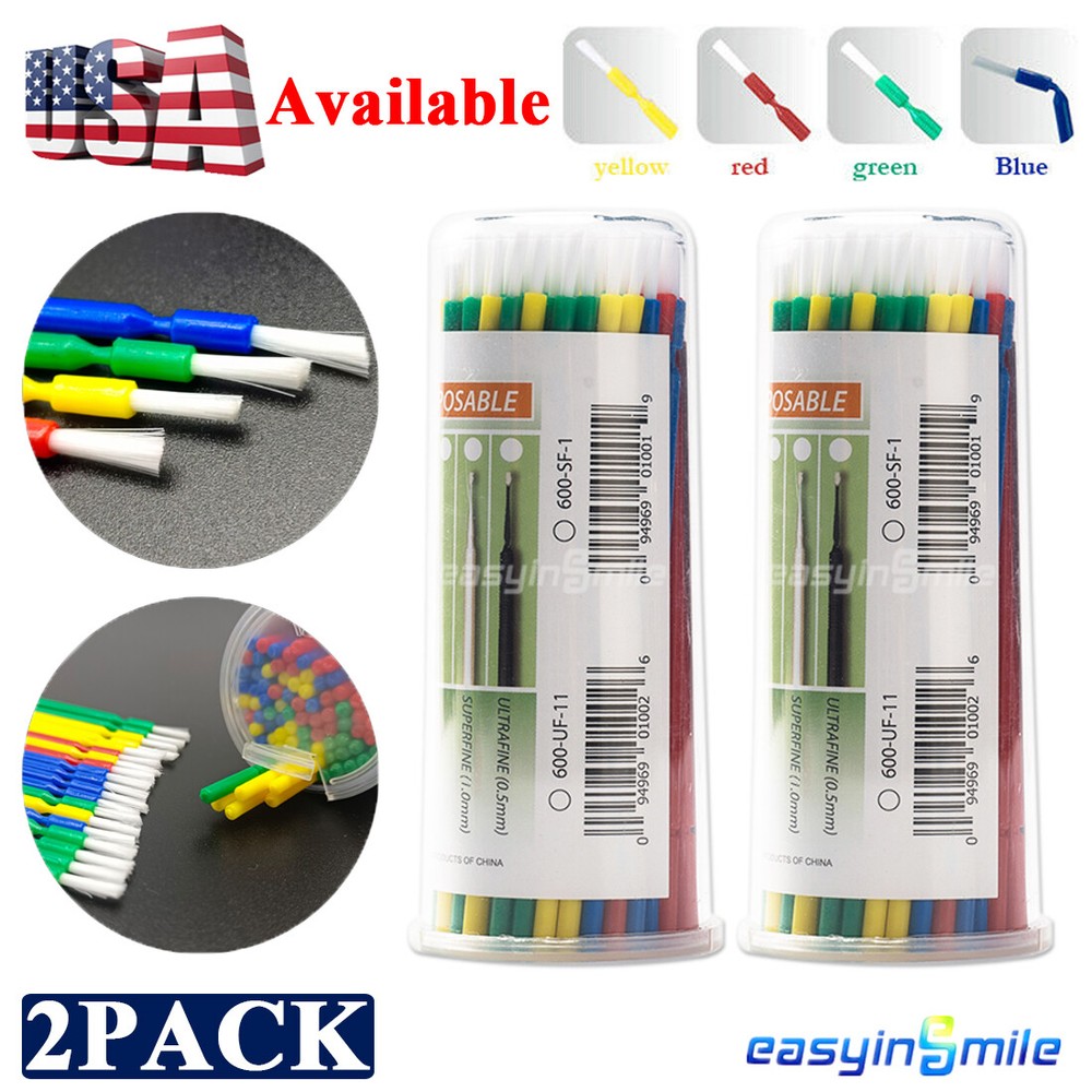 200Pcs Dental Disposable Micro Brush Bendable Applicator 4 Assorted Regular 10CM