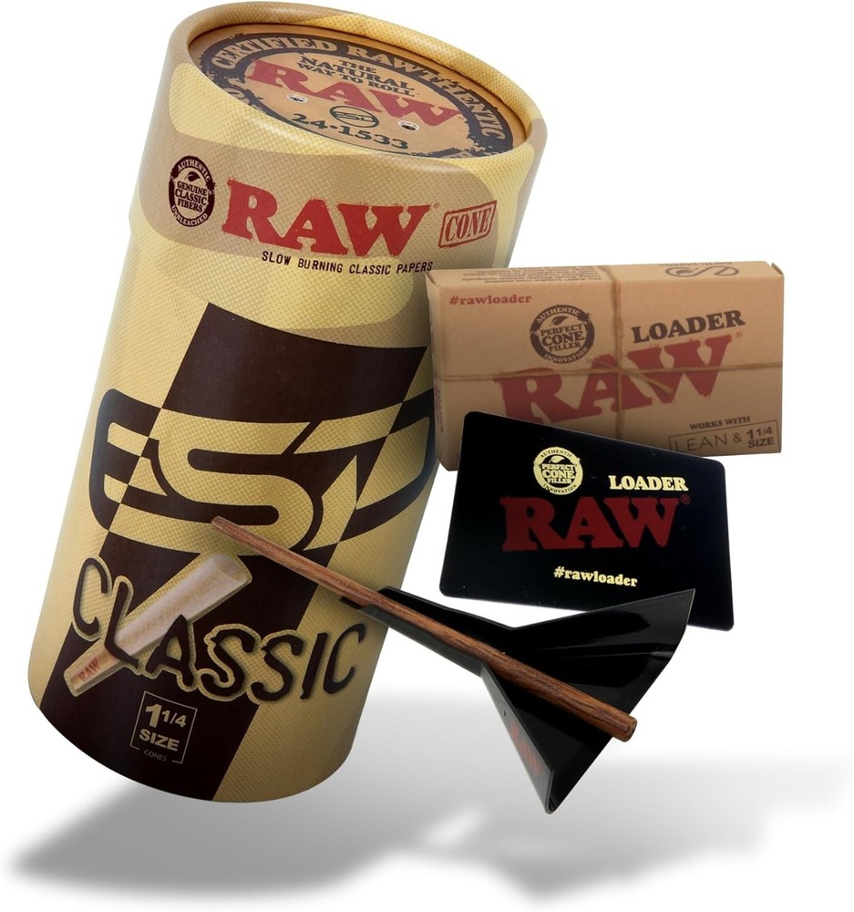 RAW Classic Cones 1 1/4 | 100 Pack & Cone Loader | Kit