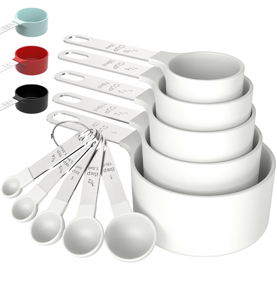 1 PCS White Stackable Measuring Cups Spoons Set Stainless Steel Handle Bake