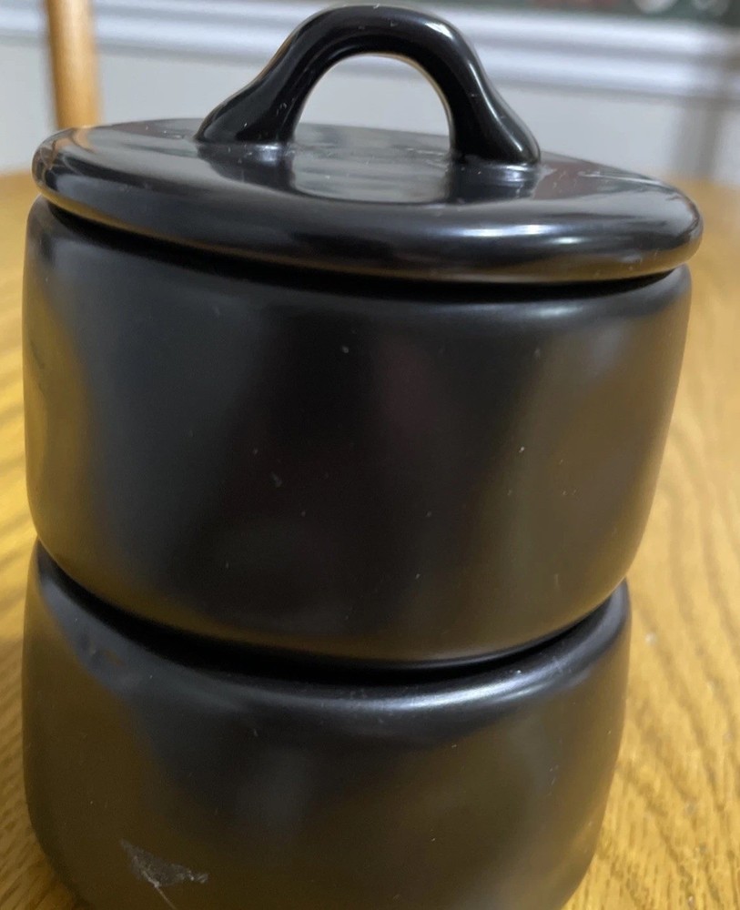 Rae Dunn by Magenta SALT & PEPPER Stackable Black Ceramic Cellars RARE