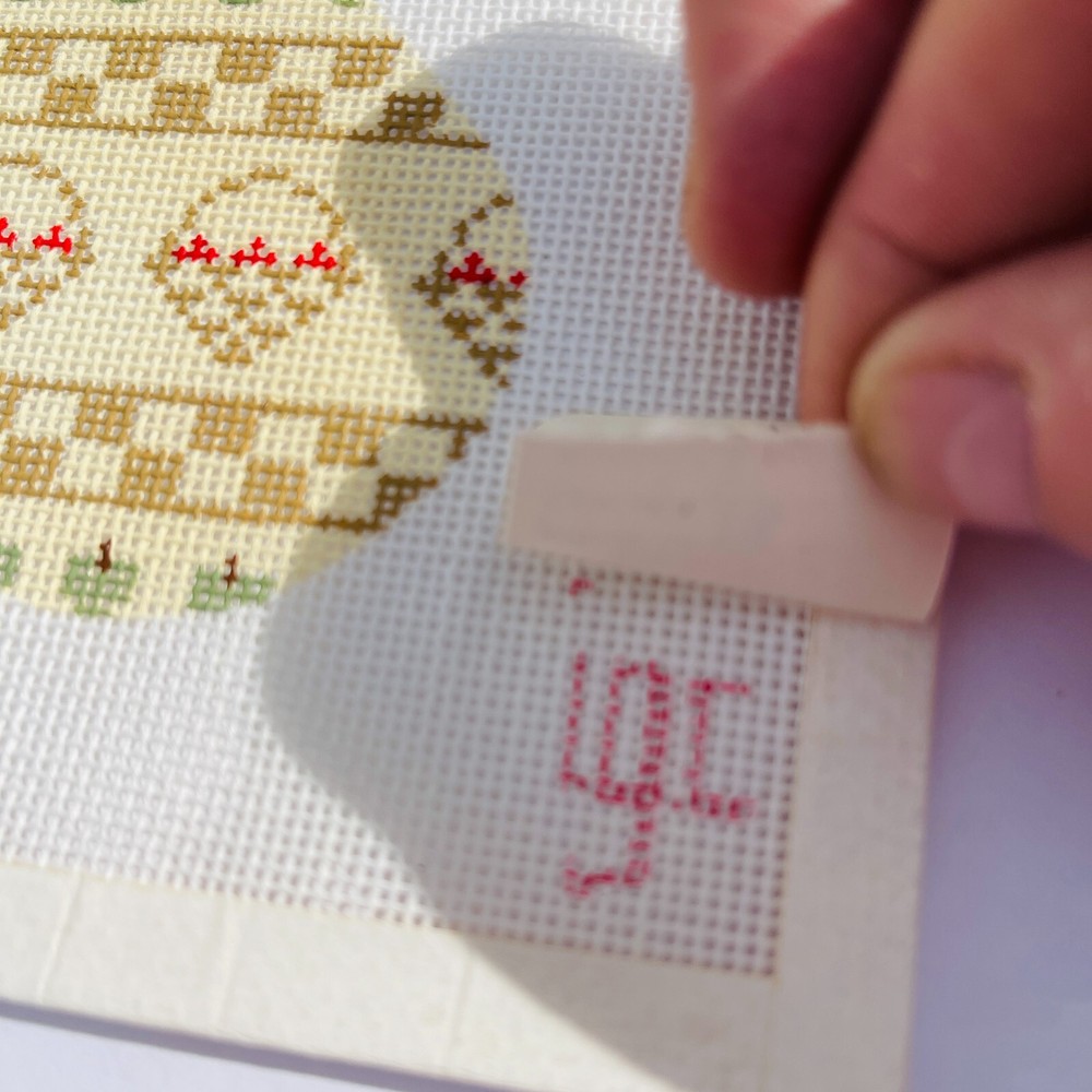 1984 Vintage Hand Painted Needlepoint Pattern Canvas Stocking Apples Baskets