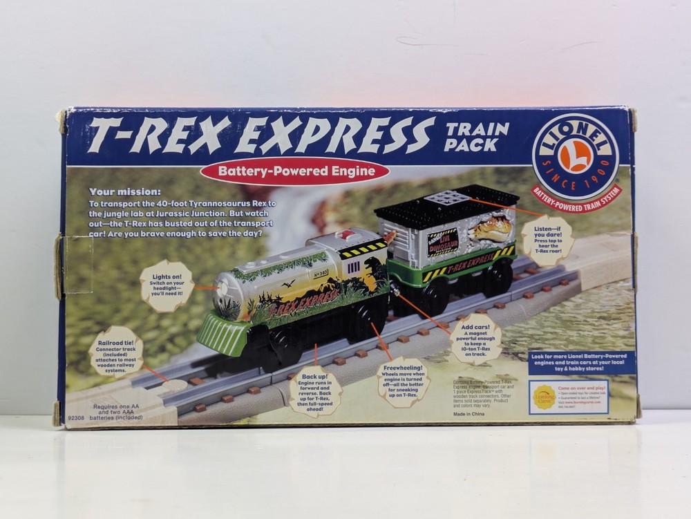 Lionel T-Rex Express Train Pack - Battery Powered Diecast Engine & Transport Car