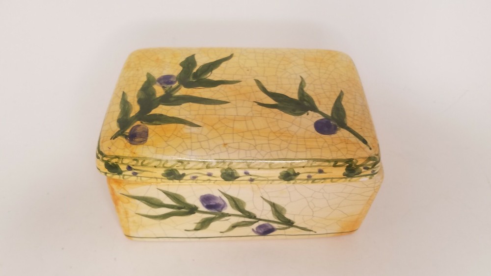 Crackle Yellow Rectangle Ceramic Box purple Olives with branches storage