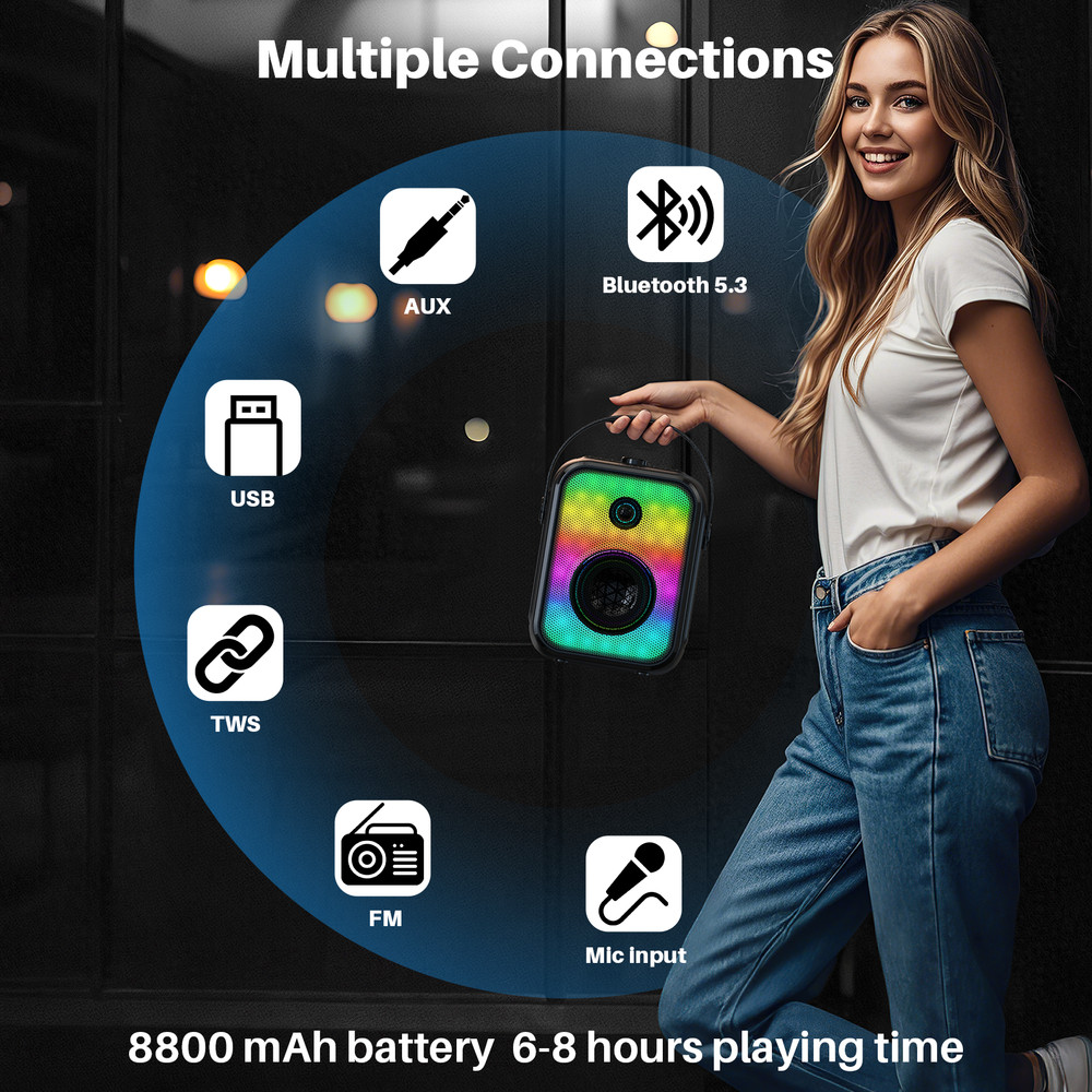 Portable Bluetooth Speaker with 2 Wireless Karaoke Microphones