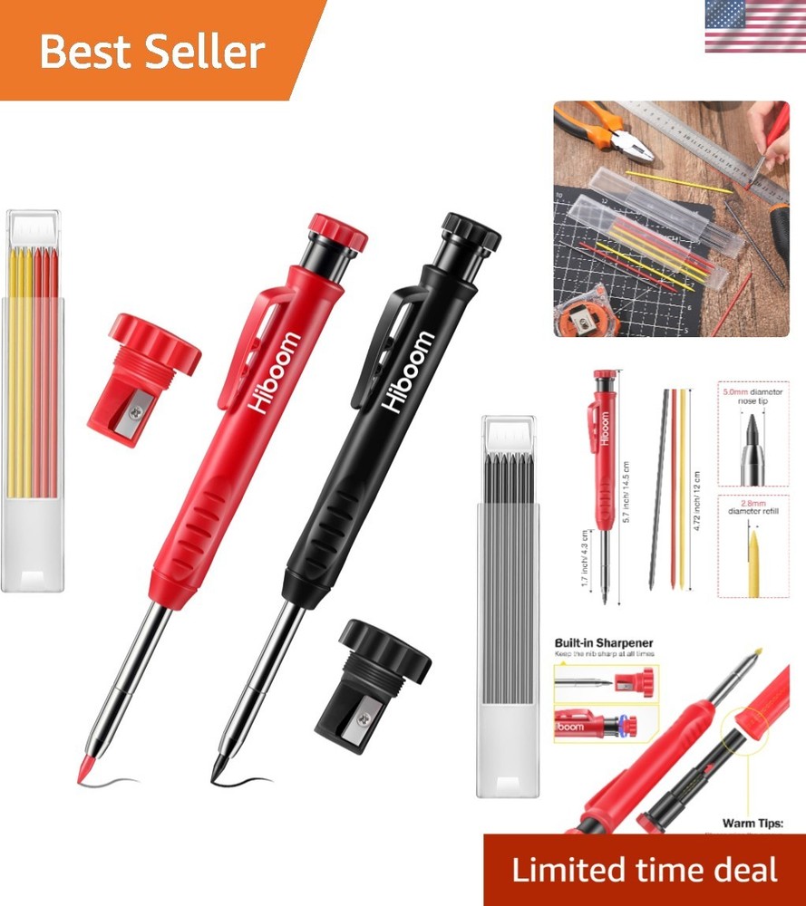 Enhanced Deep Hole Marker Pencils with Refillable Options for Woodworking Pros