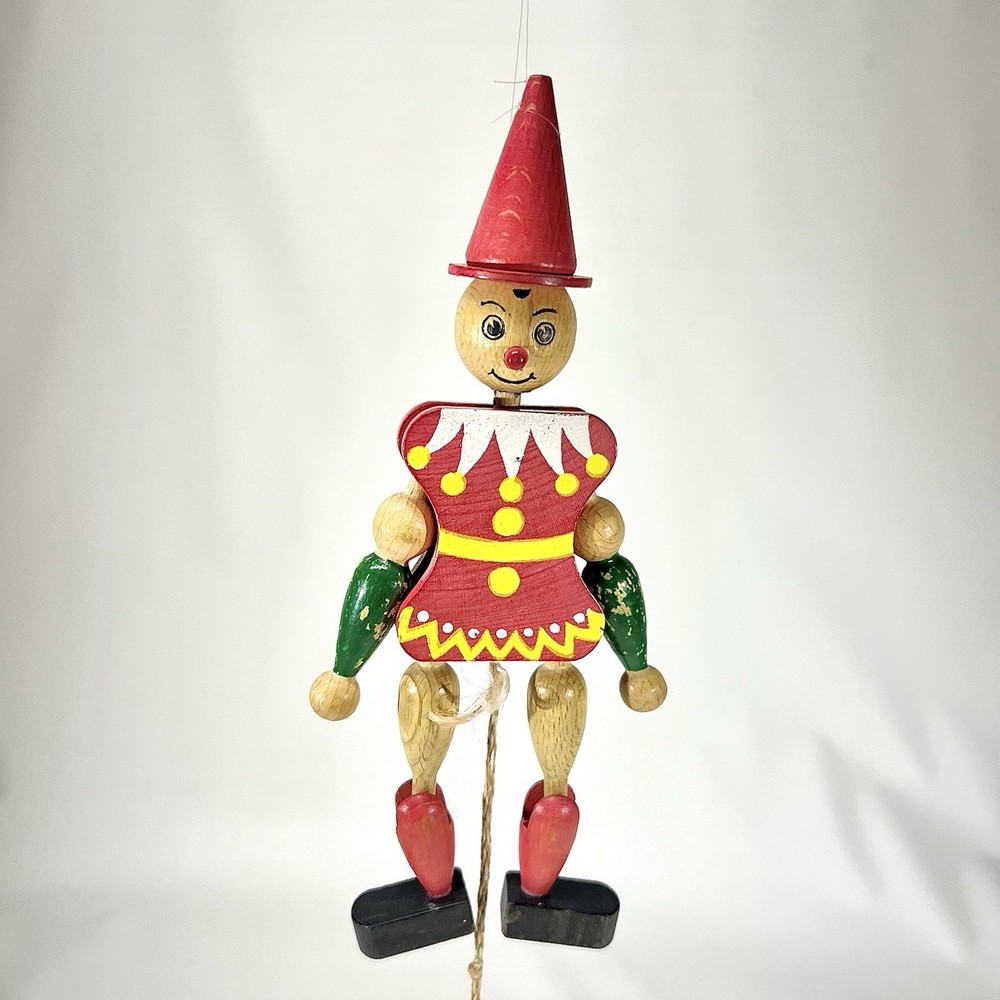 Vintage Austria Wood Jumping Jack Pull String Toy Hand Painted