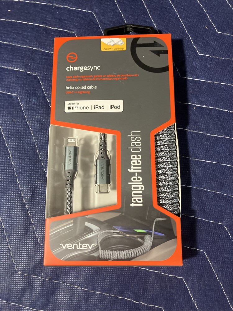 ChargeSync GRAY Helix Coiled Cable for iPhone/iPad/iPod *Tangle Free Dash*