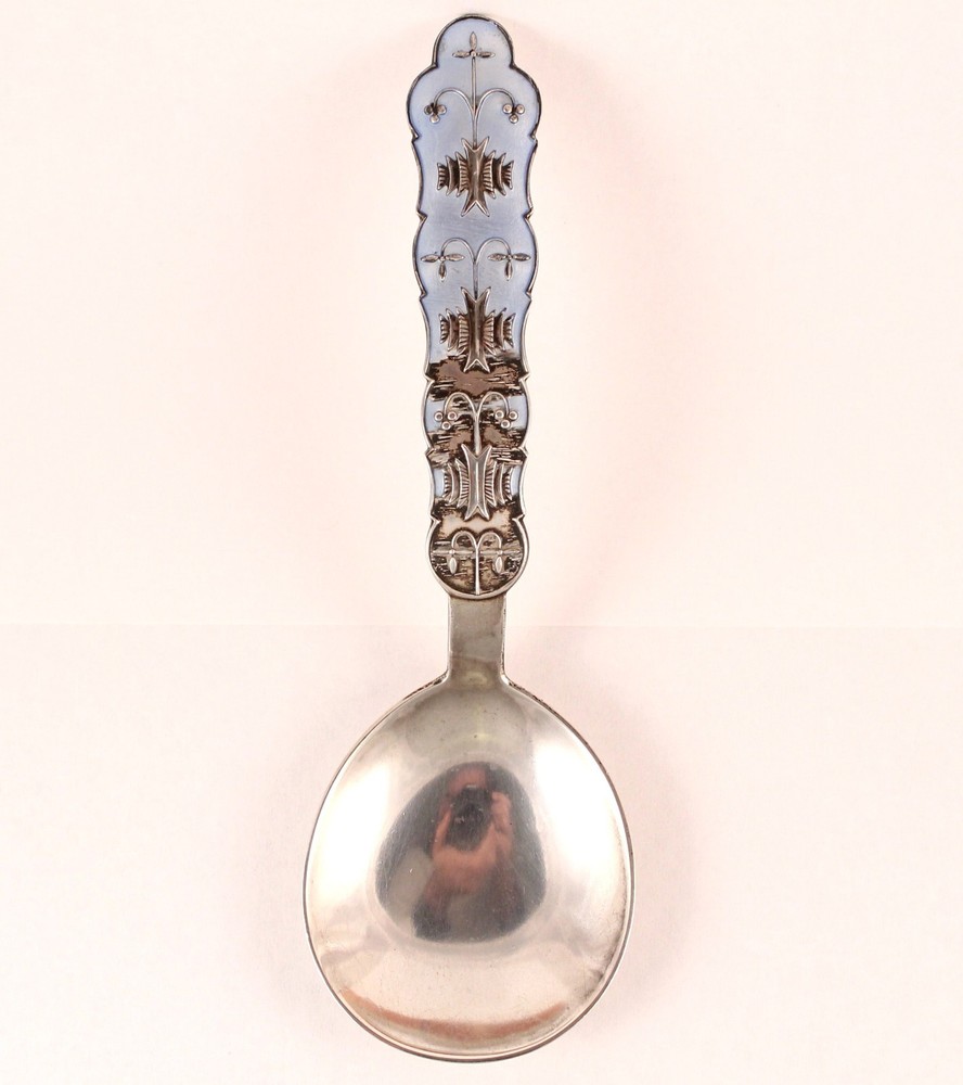 Jacob Tostrup Sterling Silver Blue Enamel & Tea Caddy Spoon