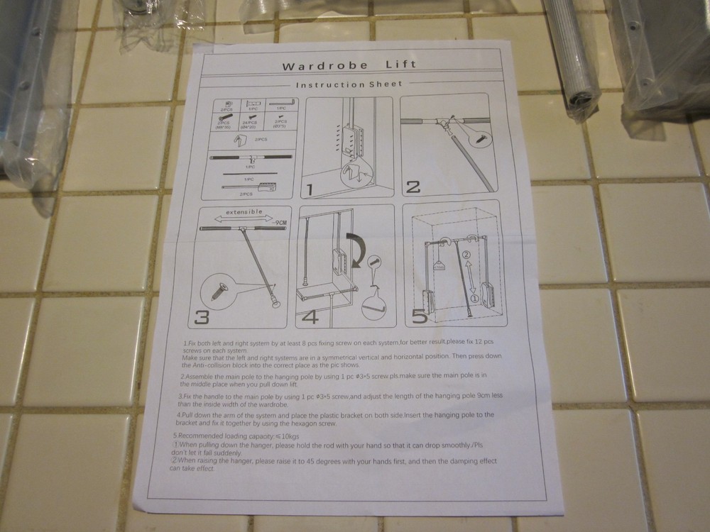 Pull Down Clothes Rail Adjustable 19.3" - 25 " Wardrobe Lift 22lb
